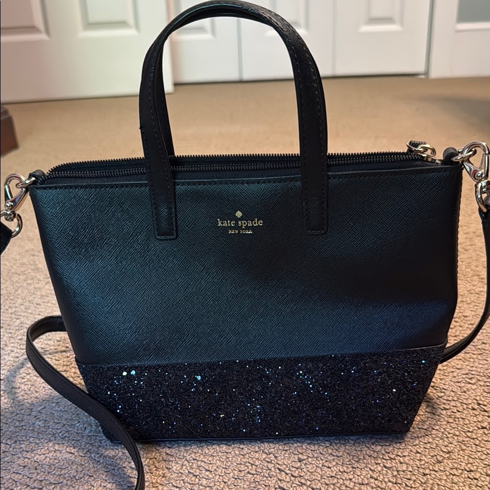 Kate Spade New York Greta Court Ina Black Glitter Crossbody Bag